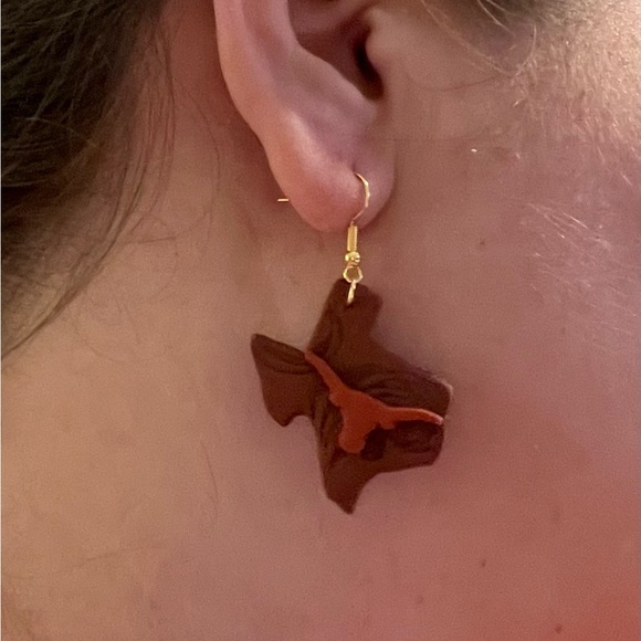 Faux Leather Texas Longhorn Earrings with gold tone hook backs approx. 1.25” - Picture 2 of 2